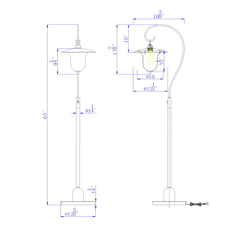 Walcott 60W Downbridge Lantern Metal Floor Lamp With Bubbled Glass Shade 70" H