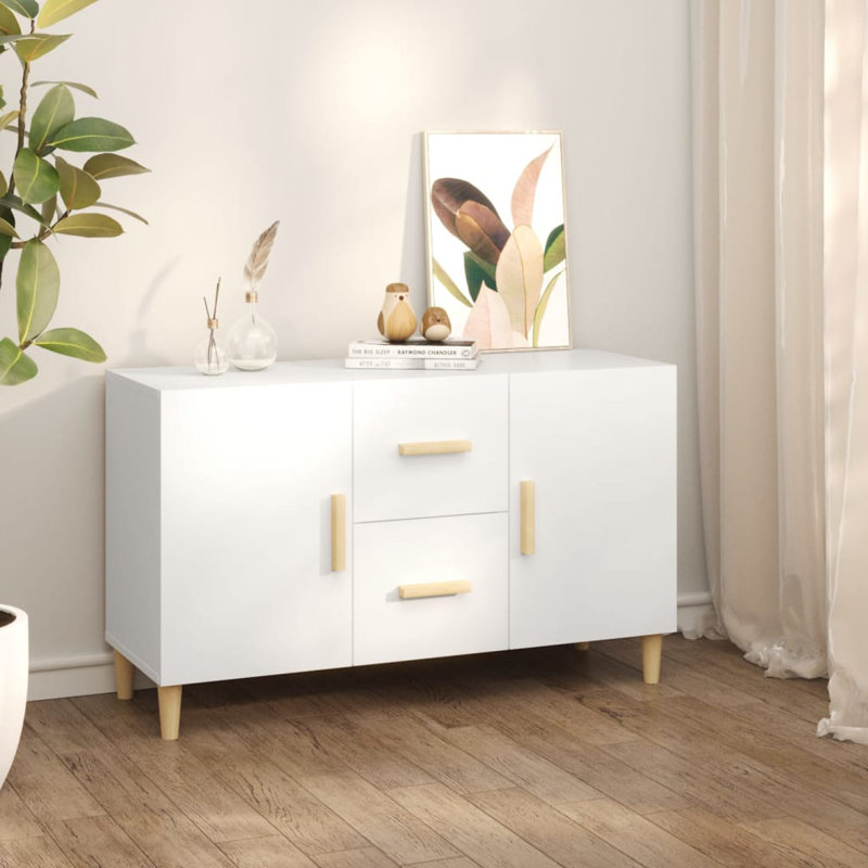 Buffet console avec rangement pour bois d'ingénierie, Blanc