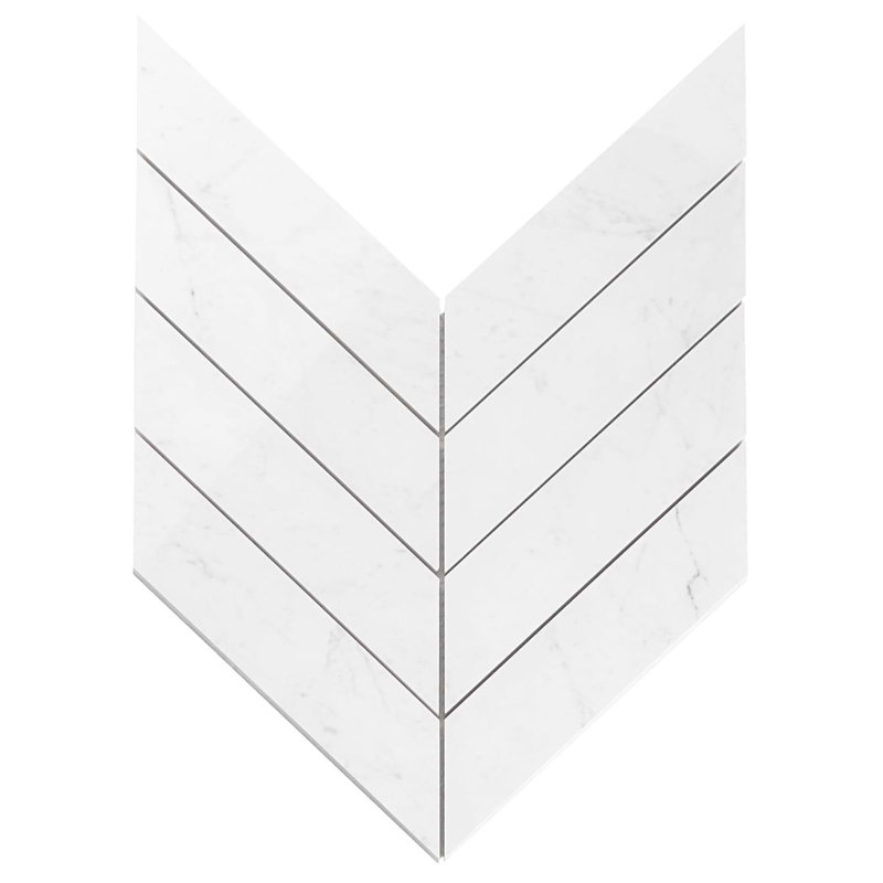 Dreamstone 2X8 Chevron Polished Porcelain Mosaic, Carrara Giola