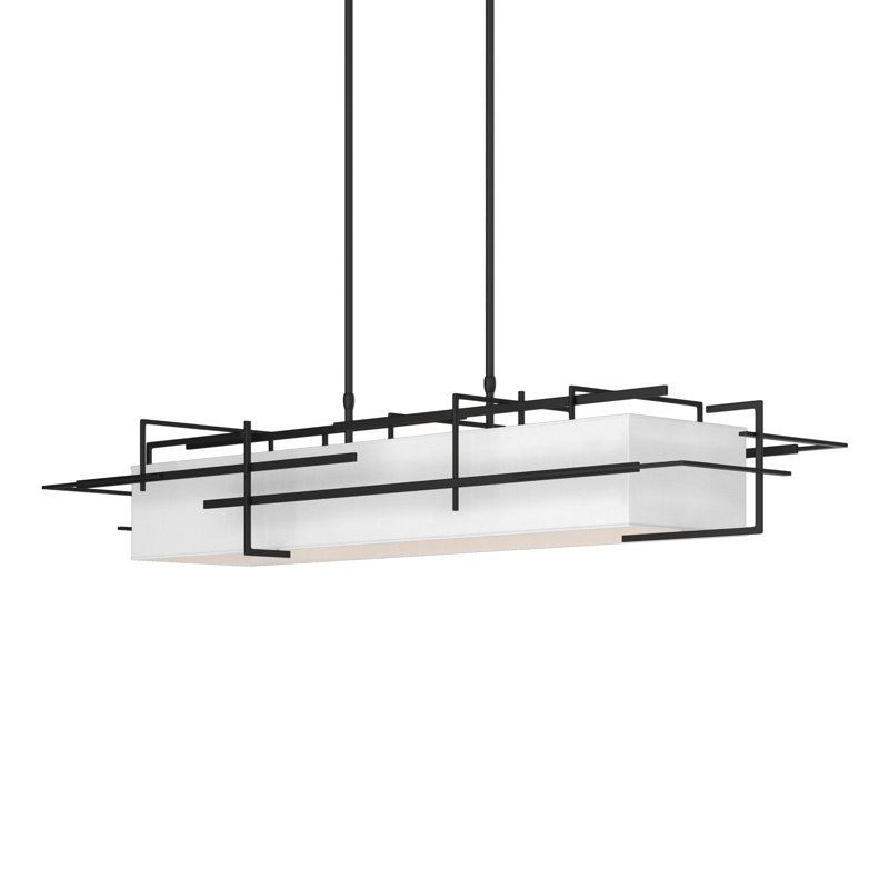 4 - Light Kitchen Island Linear Pendant, Black, Natural Anna