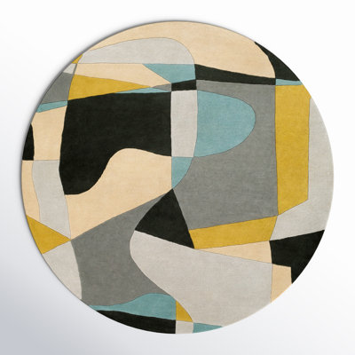 Gaye Gray Khaki Teal Hand-Tufted Geometric Rug