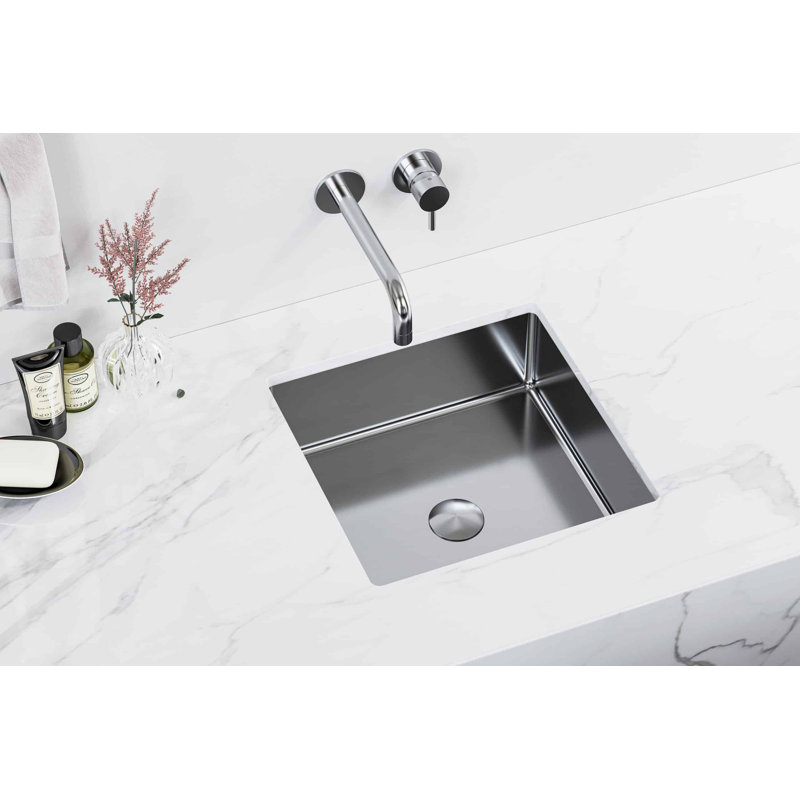 Badeloft 15.75" x 15.75" Stainless Steel Undermount Bathroom Sink ES-UB-02-BS in Brushed Stainless, Brushed Steel