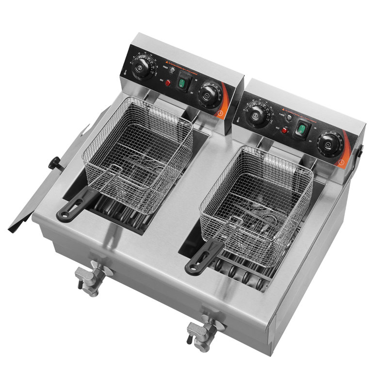 Commercial Deep Fryer, Dual Tank 3000W Electric Countertop Fryer with Basket, 2 x 11.6Qt/11L Double Stainless Steel Oil Fryer with Oil Filtration, Time & Temp Control