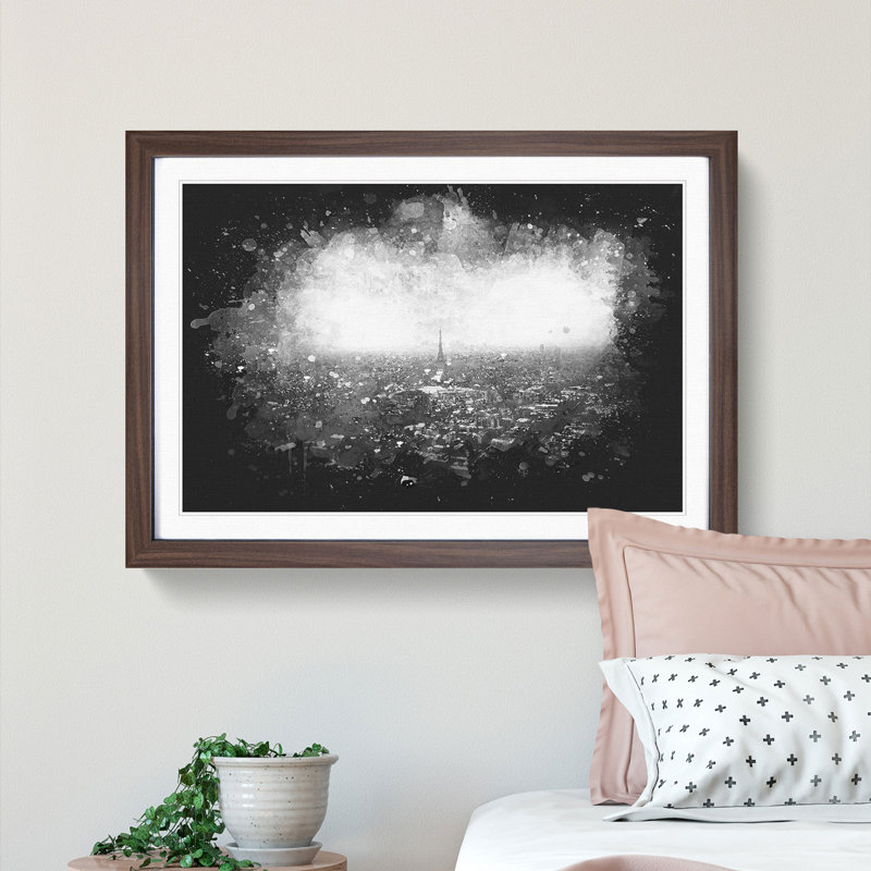 Paris Skyline - Picture Frame Graphic Art Print, 45cm H x 63cm W x 2cm D, Walnut Framed