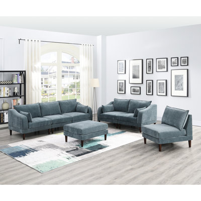 Modern 6Pcs Modular , Fabric, 4 One Arm Chairs, 1 Armless Chair, Living Area With 4X 1X Alluring Room