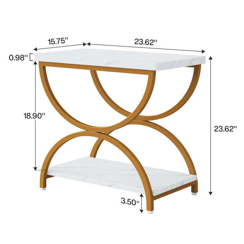 Jen End Table with Storage, White 2/Matte Gold, 2