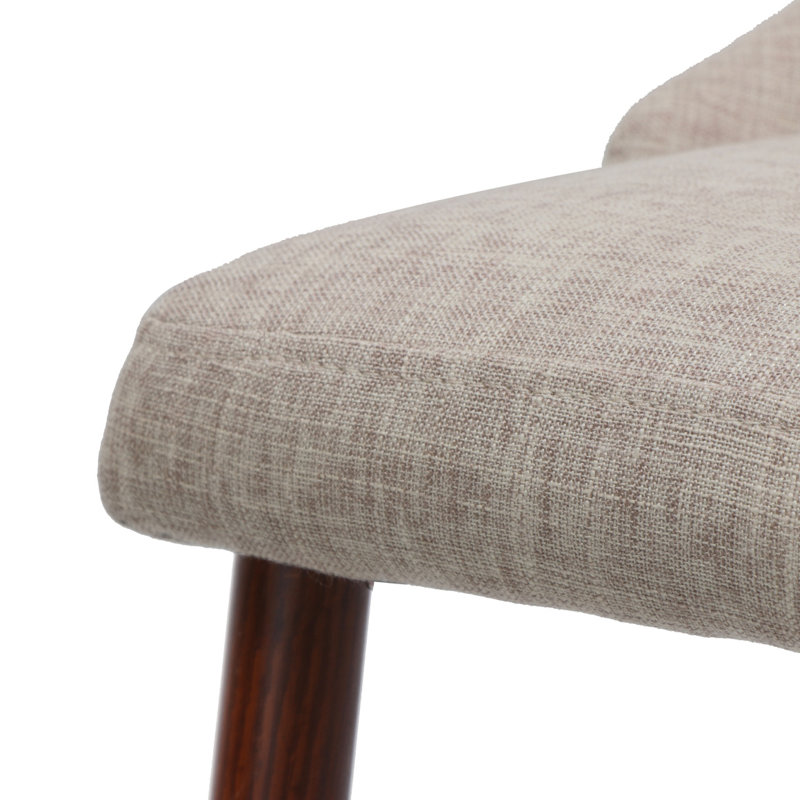 Ensemble de 2 chaises de salle à manger sans accoudoirs Mid-Century modernes en tissu, blé et noyer foncé