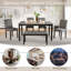 Ensemble de table à manger en bois 6 pièces, table en bois avec 4 chaises rembourrées et banc pour la cuisine, la salle à manger