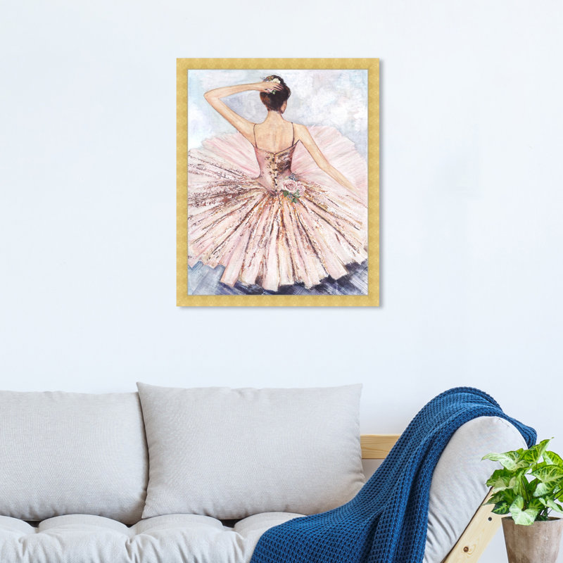 Ballet Inspired Roses - Peinture sur papier, Papier avec cadre doré, H 20 po x l 16 po