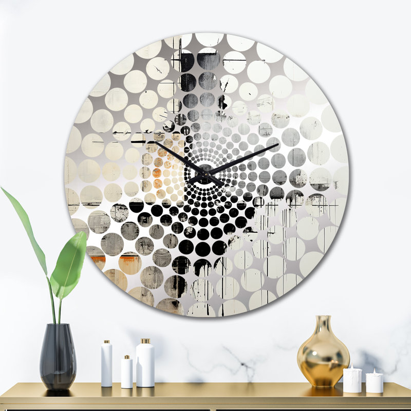 Horloge murale beige et noire Divine Simplicity - peinture abstraite, Grand