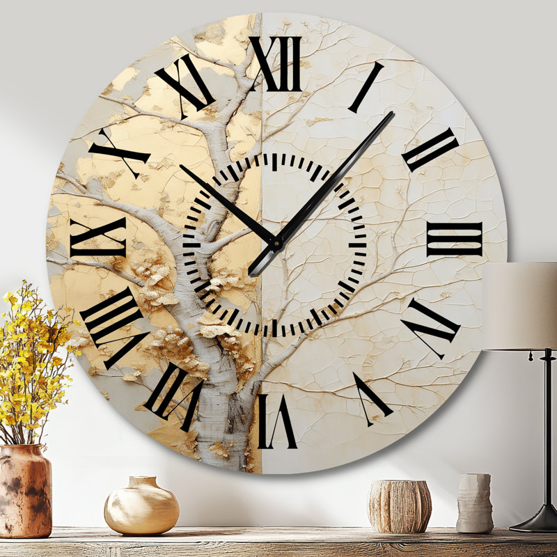 Horloge murale arbre doré et beige, Grand