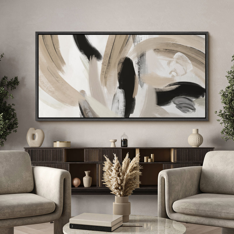 «Dynamic Brushstrokes», art moderne abstrait, H 30 po x l 60 po, Noir