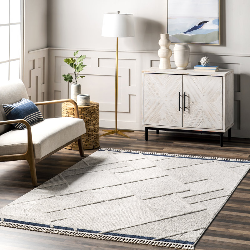 Tapis géométrique à pampilles Emilie, Rectangle 4 pi x 6 pi
