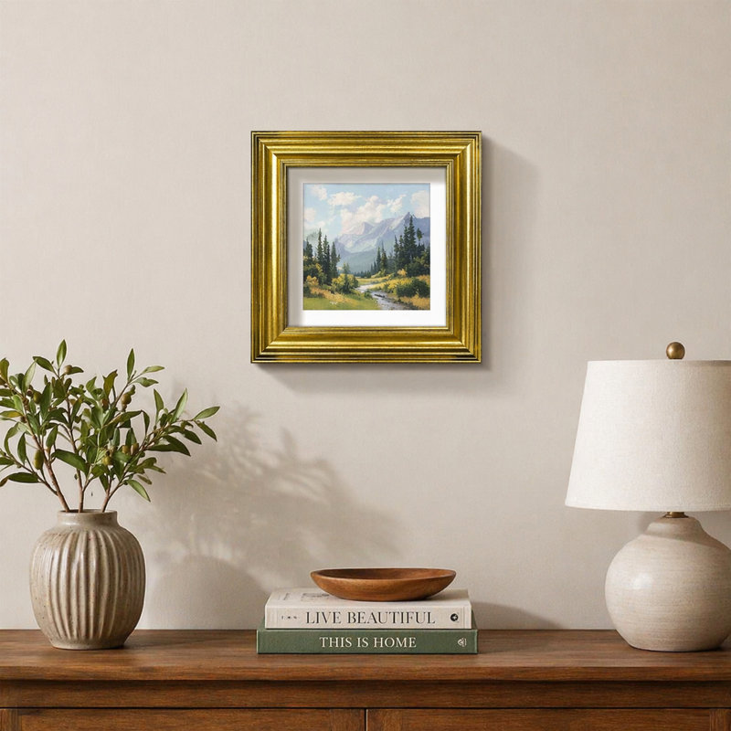 Cadre photo doré rétro avec passe-partout, table ou mur, Doré, 5 po x 5 po / 3,5 po x 3,5 po