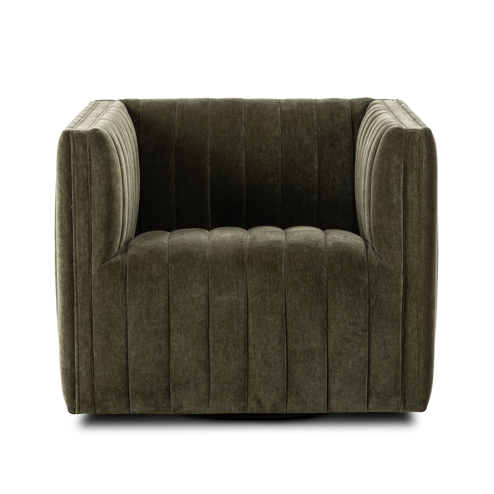 Brandt Genuine Leather Swivel Armchair, Amici Moss Polyester
