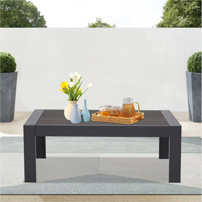 43" All-Weather Aluminum Patio Coffee Table, Modern Gray Rectangle Outdoor Table, Dark Gray