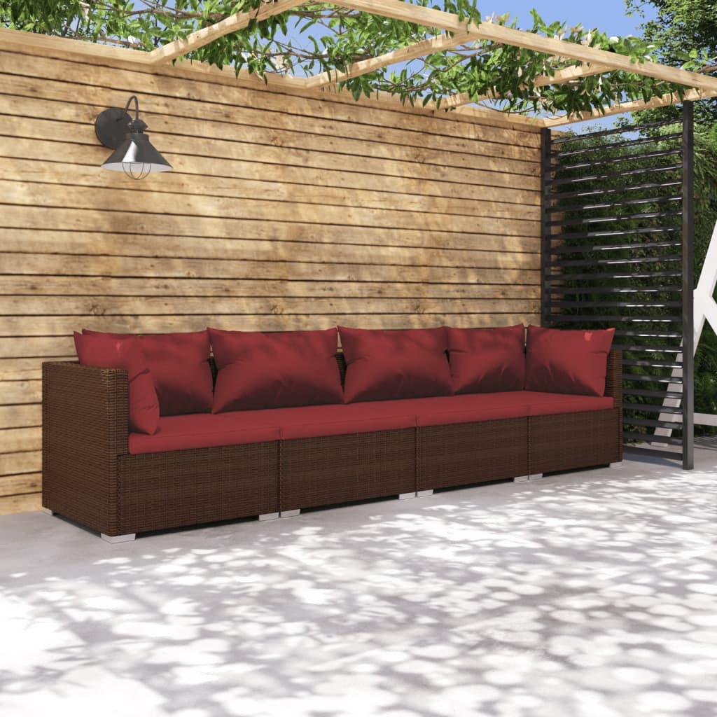 4-Sitzer Lounge-Set Gravett aus Polyrattan mit Polster