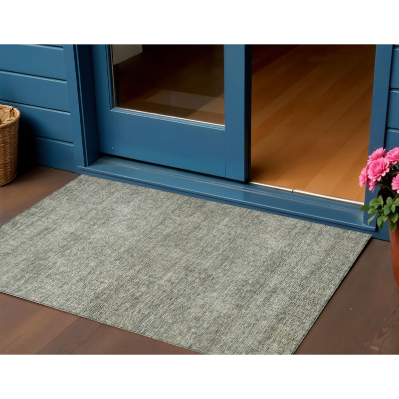 3' X 5' Sage And Ivory Abstract Washable Indoor Outdoor Area Rug