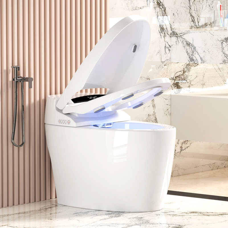 Smart Toilet With Seat Temperature Control, Auto Open/Close Seat, And Remote Control - Siphonic Flushing, Battery Backup, Bidet Washing Intelligent Built In Bidet, Instant Warm Water, Air Drying,