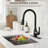 Modern High Arc Single Handle Pull-Down Kitchen Faucet with Deck Plate-128613738