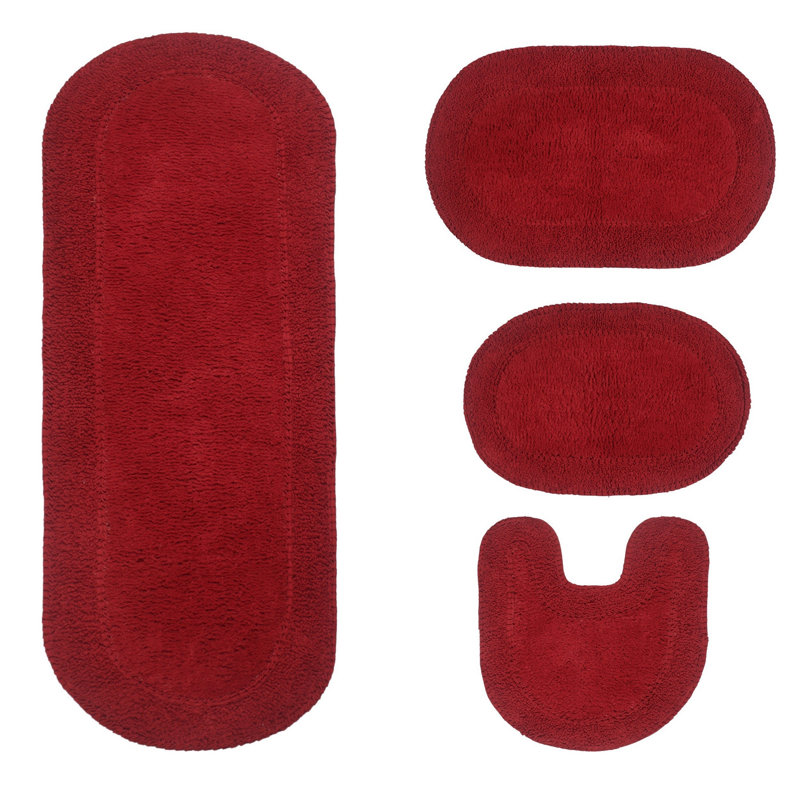 Tapis de bain 100% coton Traci (ensemble de 4), Rouge