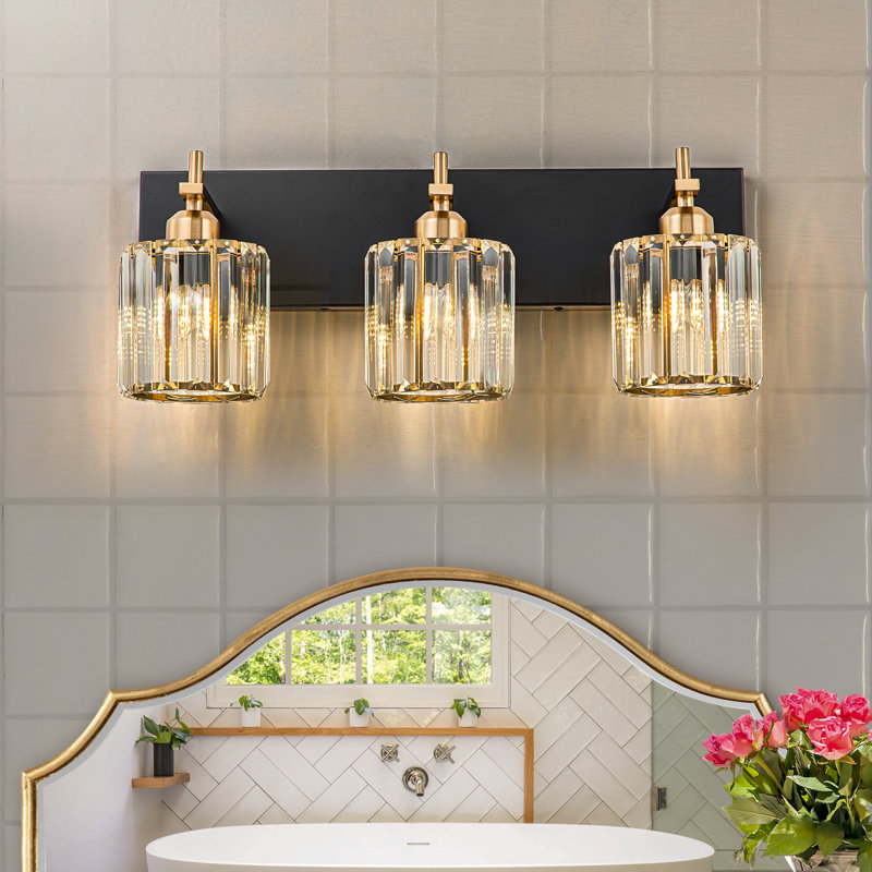 Éclairage pour meuble-lavabo à intensité variable Corless, 3, Noir mat / Or