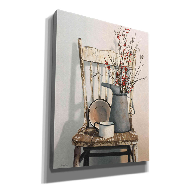 «Jorgan Watering Can On Chair on Canvas» par Cecile Baird, reproduction, H 16 po x l 12 po x P 0,75 po