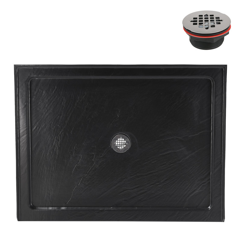 Streamline 48 in. x 36 in. Alcove Acrylic Shower Base in Matte Black with Center Drain, Drain Included, Matte Black