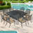 Evelett Outdoor 64" Square Patio Dining Table With Detachable Lazy Susan, All Weather Cast Aluminum Large Patio Furniture Table Set For 8 Seat With Rotating Tray, Umbrella Hole, Dark Bronze
