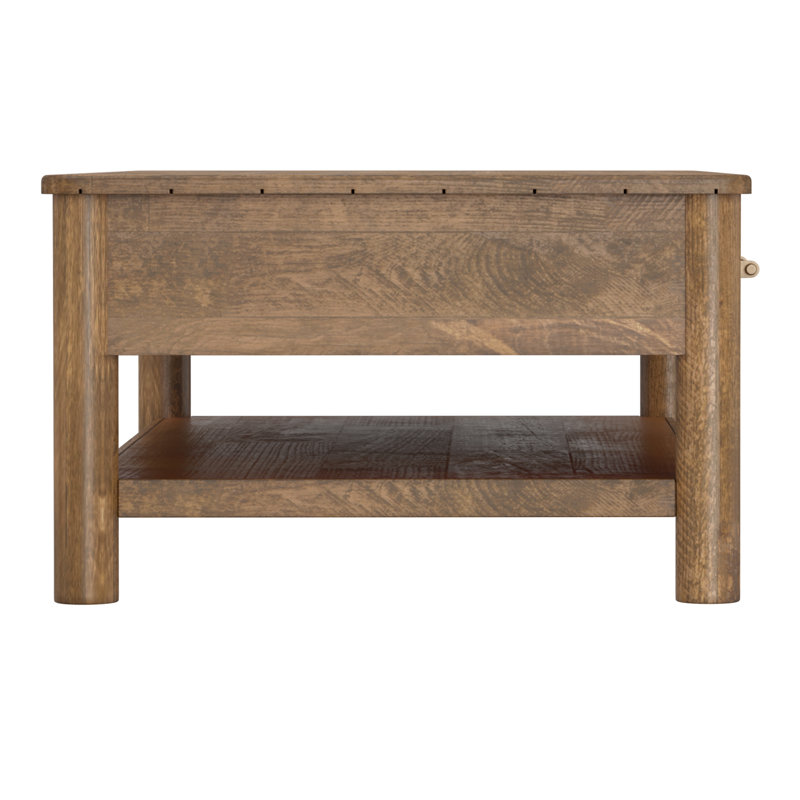 Rustic Brown Solid Wood Coffee Table with Storage