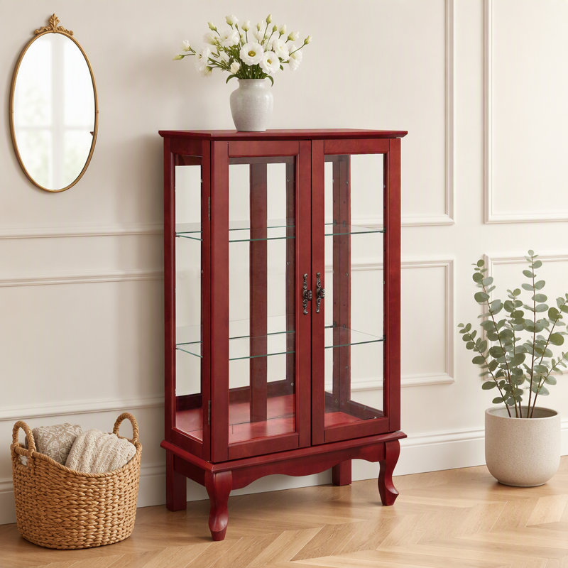 Vitrine 2 portes avec portes en verre trempé, panneau arrière en miroir