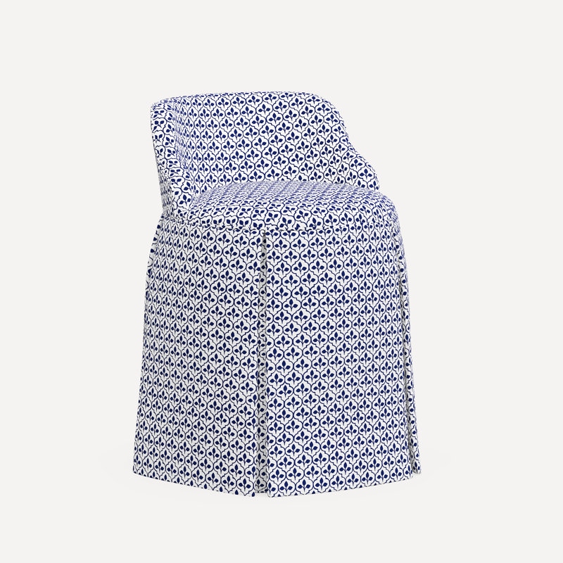 Meha Vanity Chair, Jr Sadhil Blue Geometric Linen