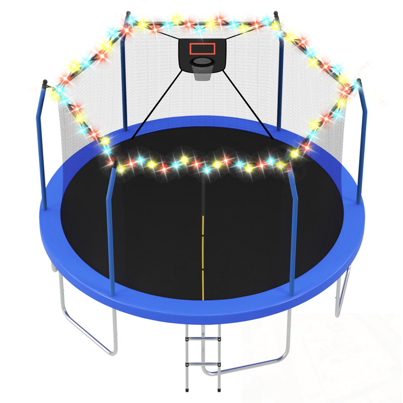 Trampoline avec lumières et panier de basketball, Bleu