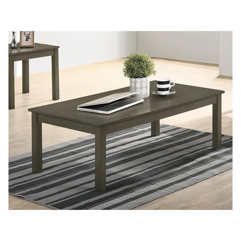 Dark Gray Rubberwood & MDF 3-Piece Coffee Table Set with Rectangular Coffee Table and Two End Tables