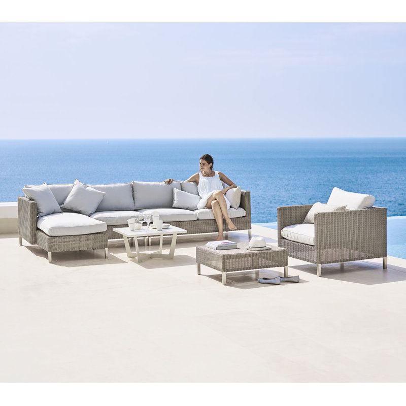 Connect 58.3" Wide Outdoor Wicker Loveseat with Cushions, Right Hand Facing, Taupe