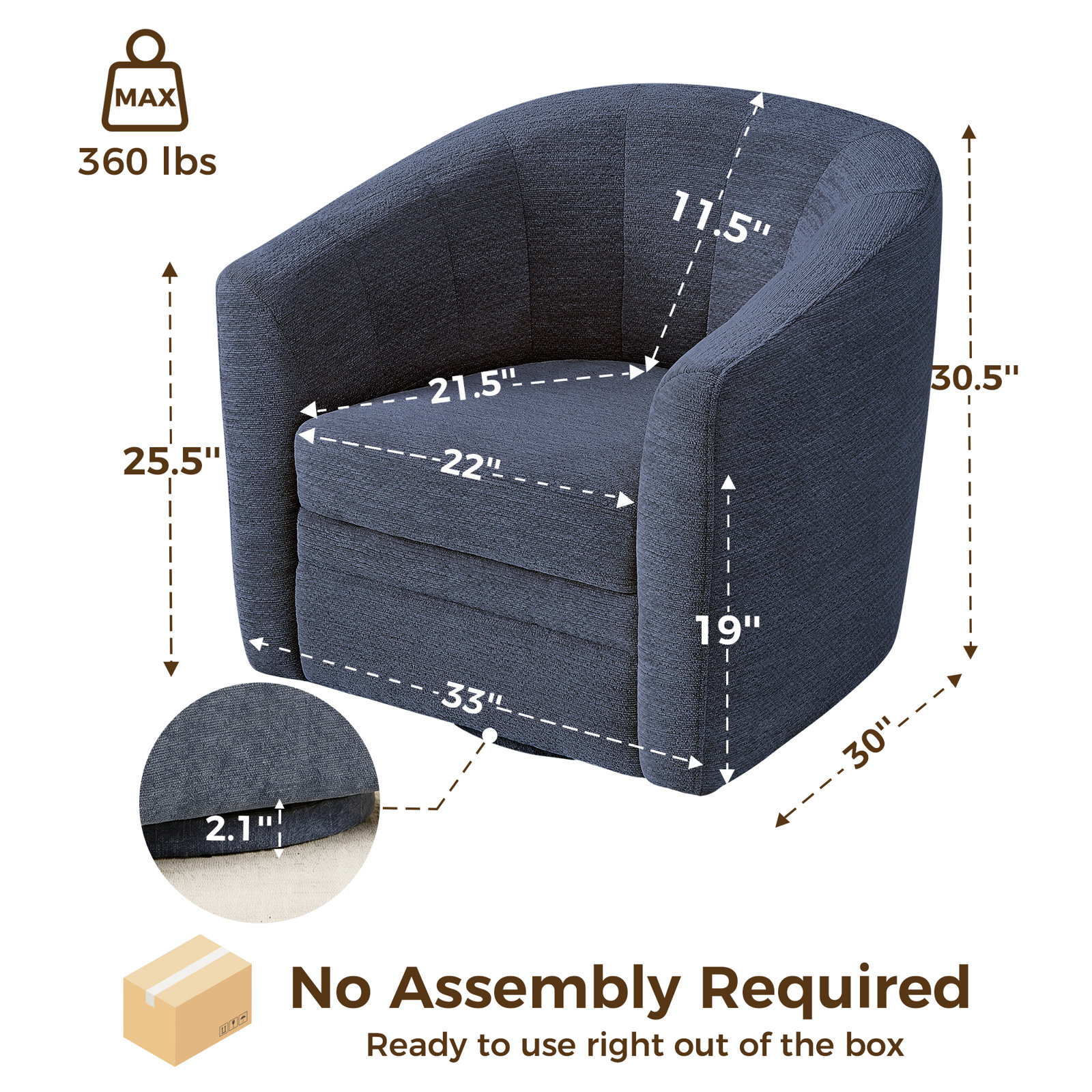 Eucalyptus Swivel Barrel Chair, Blue