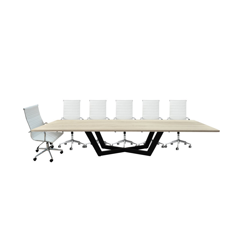 Ziran 120'' Solid Wood Rectangle Conference Table with 12 Chairs, White