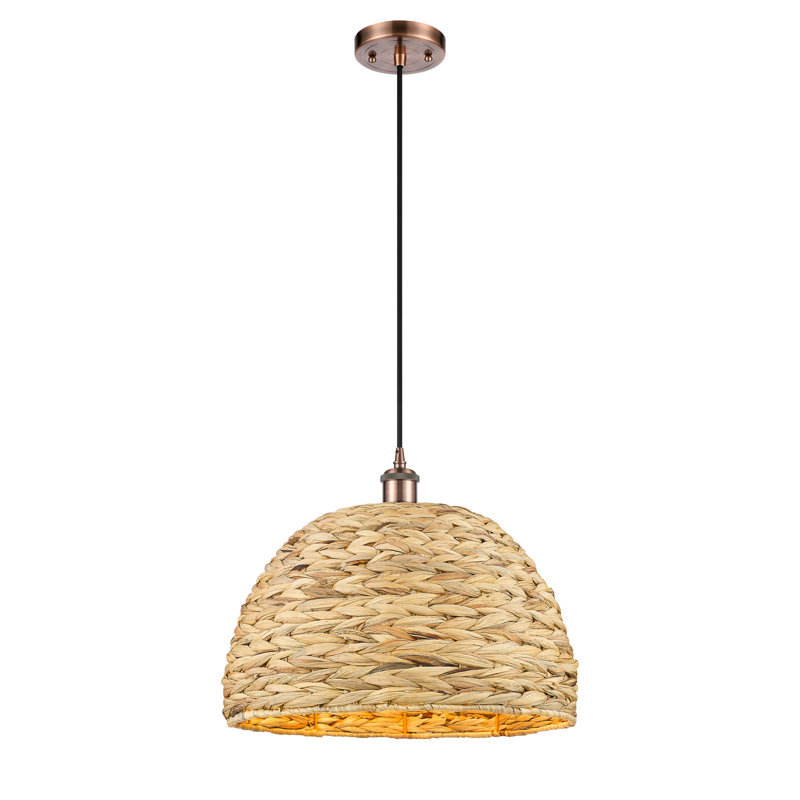 Luminaire suspendu en corde de rotin tissé 1 lumière Malaga, H 133 po x l 15,75 po x P 15,75 po, Cuivre antique