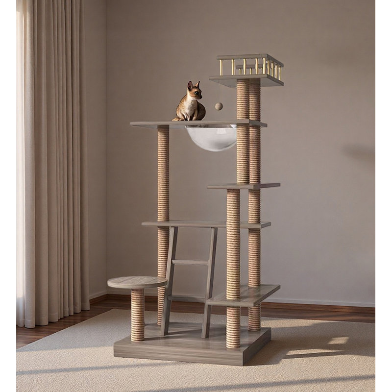 Structure d'escalade en bois massif 59 pouces, Gris