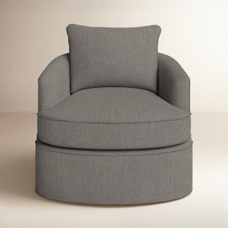 Mills Upholstered Swivel Barrel Chair, Peyton Gray Performance Twill