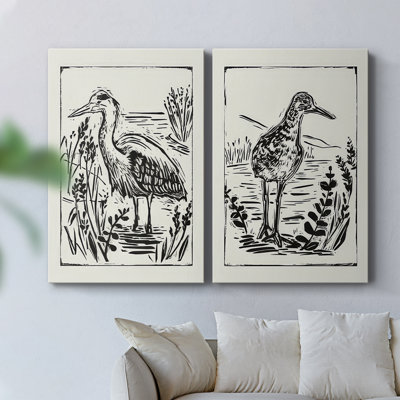 Linocut Style Seabird I-Premium Gallery Wrapped Canvas -Ready to Hang