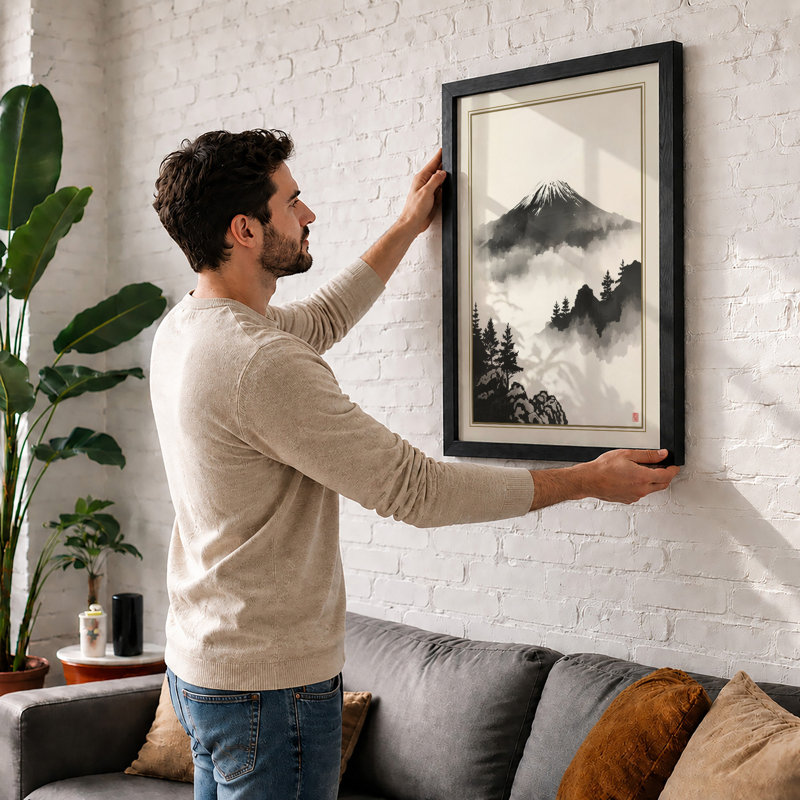 Mountain Above the Mist Japandi - Framed Print, A1 - 84.1 x 59.4 cm, White