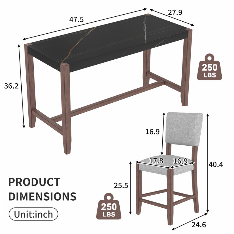 Ensemble de table de salle à manger 5 pièces à hauteur de comptoir, table de bar en faux marbre et 4 chaises rembourrées, ensemble de salle à manger moderne de style Mid-Century pour la salle à manger, cuisine de pub, petite place