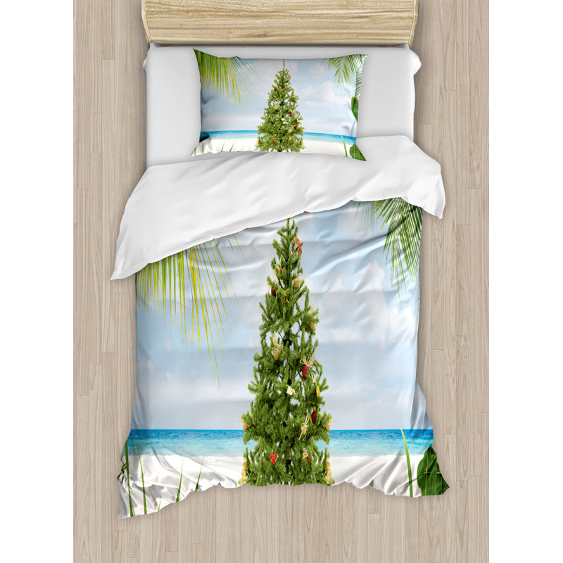 Christmas Coastal Polyester Floral Duvet Cover, Twin