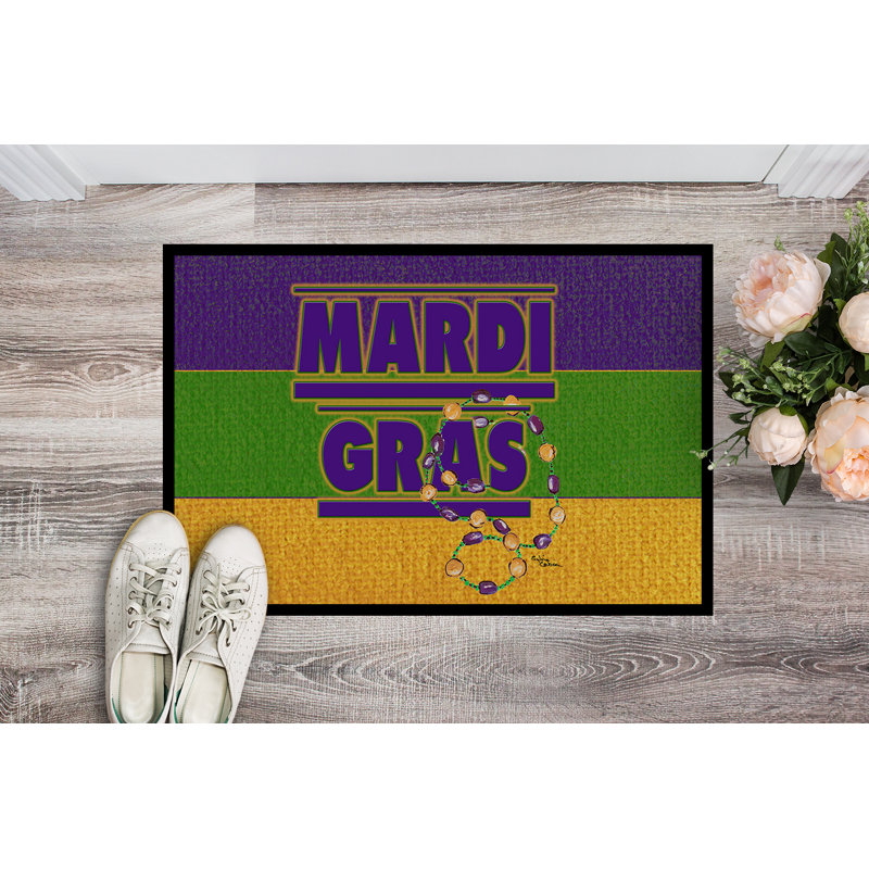 Tapis de porte intérieur anti-dérapant mardi gras gras, Rectangle 1 pi 6 po x 2 pi 3 po