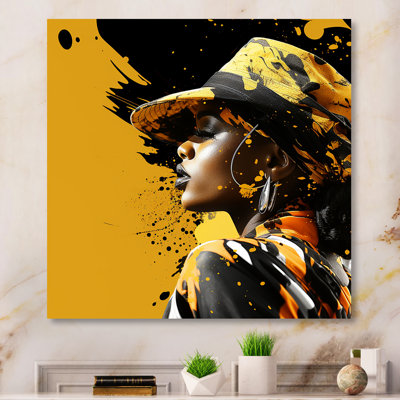 Jaune et noir «Heritage», femme afro-américaine - Art mural américain africain pour le salon