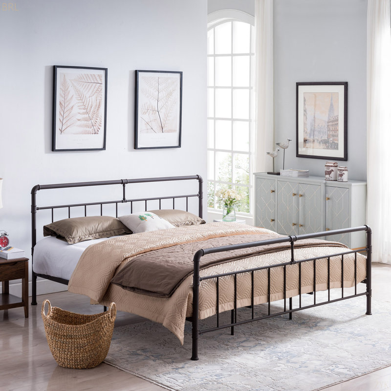 METAL BED WITH HEADBOARD, Queen, Copper