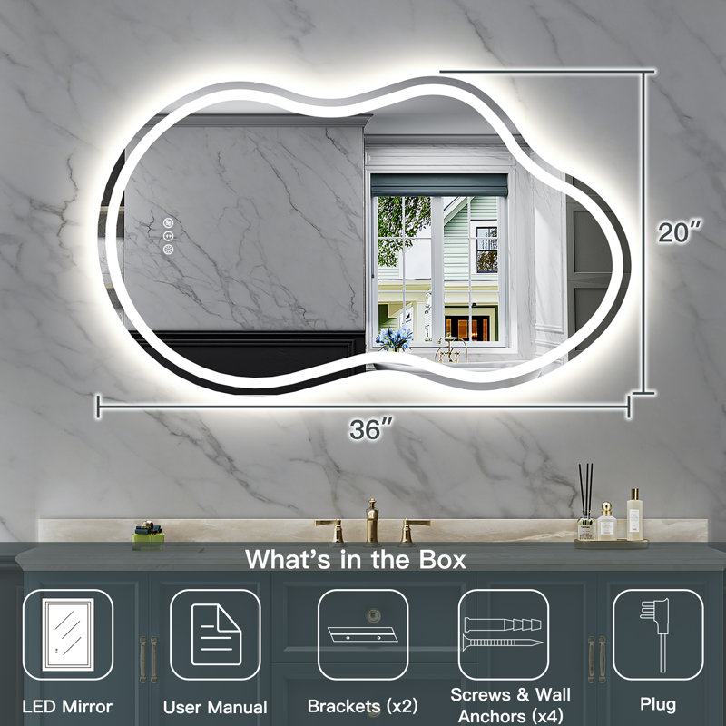 Bathroom Cloud Shape LED Mirror with Backlit, Anti Fog Lighted Vanity Mirror with Stepless Dimmable, ETL Listed, IP54 Waterproof, CRI90+, HD Tempered Glass