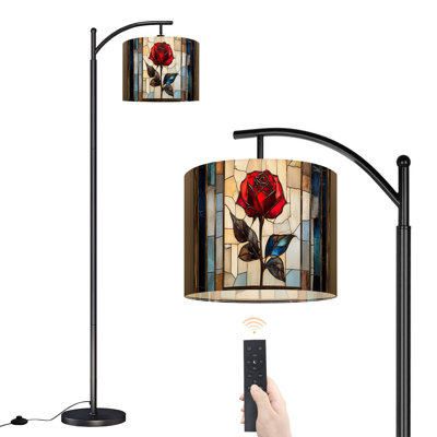 Lampe sur pied à arc avec abat-jour réglable rose rouge Lampe sur pied à 3 températures de couleur à intensité variable avec interrupteur au pied pour la chambre à coucher