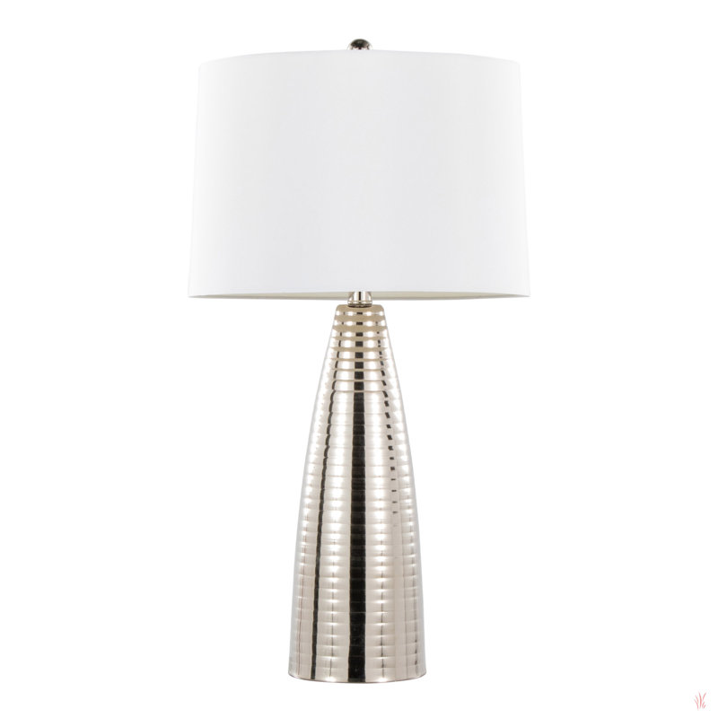 Lampe de table contemporaine en métal 27 "avec abat-jour en lin blanc Maya de Grandview Gallery - ensemble de 2, Nickel